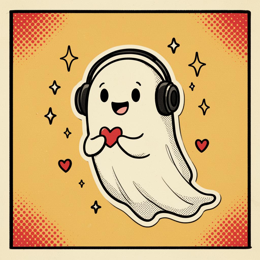 Mock Dream ghost mascot holding a heart
